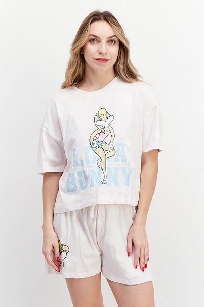 Looney Tunes Women 2 Pcs Printed Top And Short Pajama, Light Pink Combo