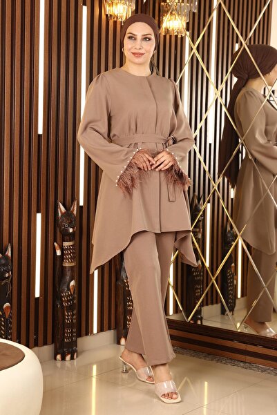 Modamihram Feather Detailed Suit Mink 19131