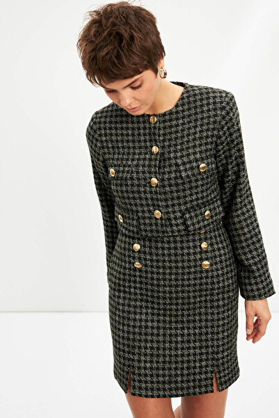 STELLA PULVIS Green Slit Detailed Houndstooth Mini Skirt