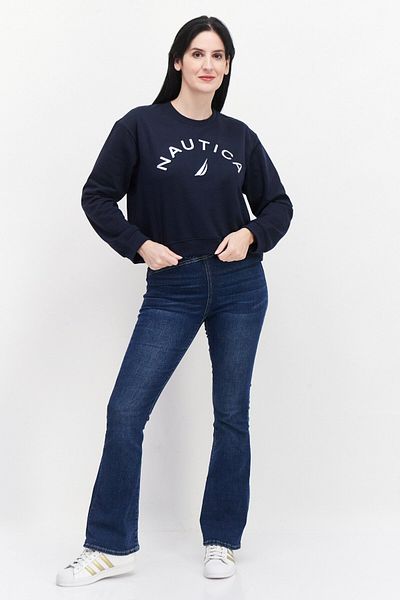 Nautica Women Crew Neck Brand Logo Sweatshirts, Navy Combo