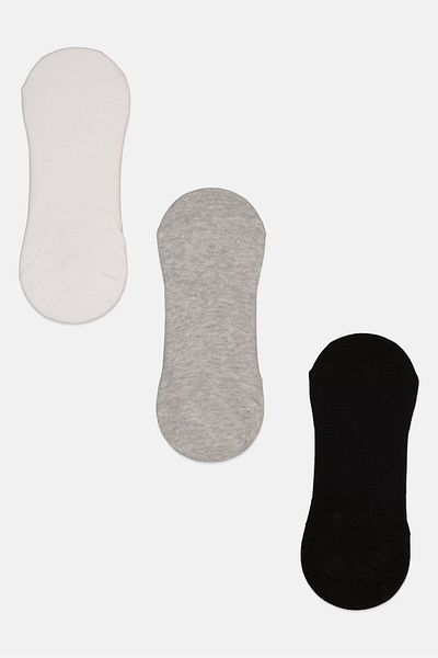 Bebe Women 3 Pack Plain Round Invisible Socks, Grey