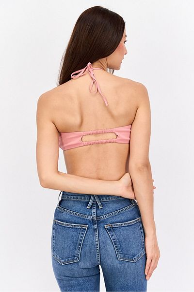 Asos Design Women Halter Neck Sleeveless Solid Crop Top, Peach