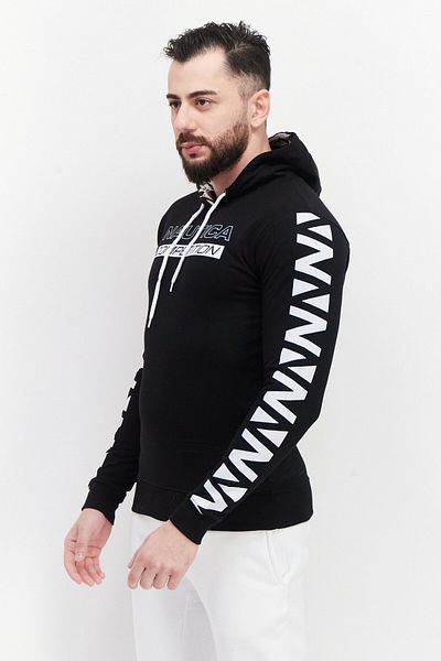 Nautica Men Hooded Long Sleeve Graphic Print Sweatshirt, Black