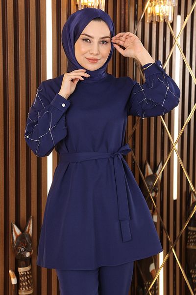 Modamihram Indigo 19120 - Pearl Detailed Suit Set