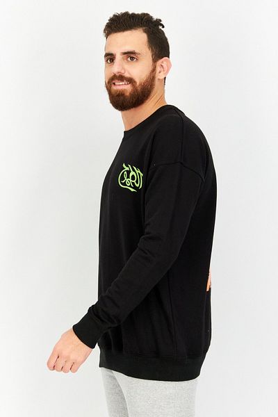 KA-1 Men Sportswear Fit Long Sleeve Graphic Print Sweatshirts, Black Combo