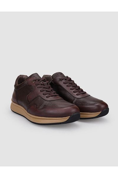 Cabani 100% Genuine Leather Brown Lace-Up Men's Sports Shoes
