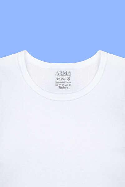 Arma Yıldız 6 Pieces White Boy's Short Sleeve Undershirt T-Shirt Round Neck 100% Cotton Combed Cotton