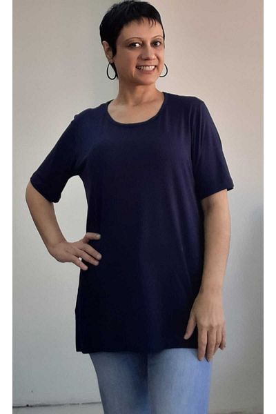 Mertcan Butik Navy Blue Short Sleeve Combed Cotton Viscose T-Shirt