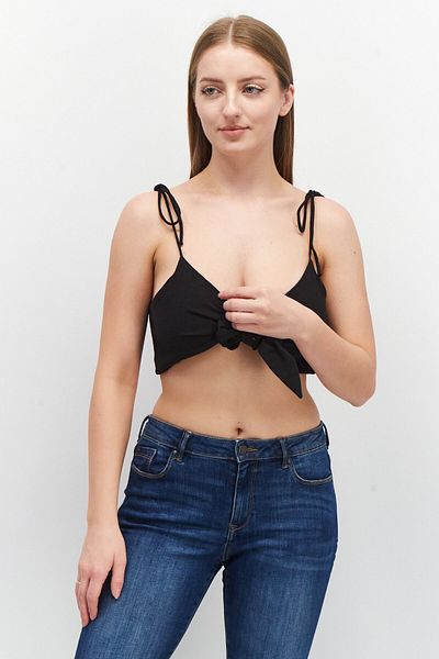 Asos Design Women Tie Neck Sleeveless Plain Crop Top, Black