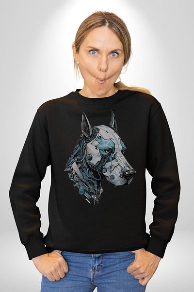 Angemiel Robot Cyborg Dog Doberman Women Men Black Printed Sweatshirt
