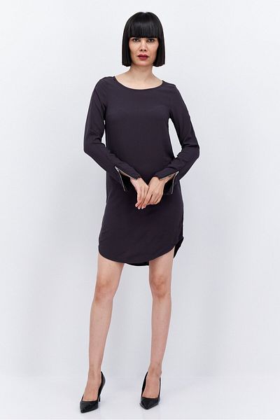 Divided by H&M Women Solid Long Sleeve Mini Dress, Dark Grey