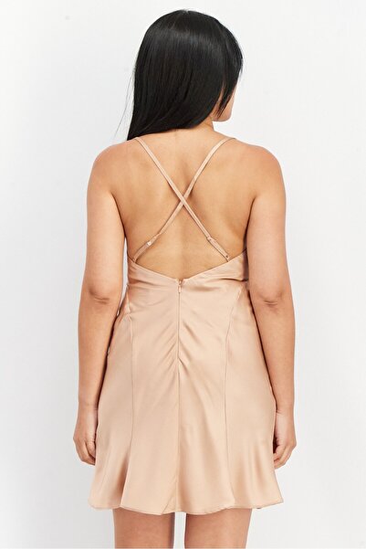 Asos Design Women Plain Satin Mini Dress, Bronze
