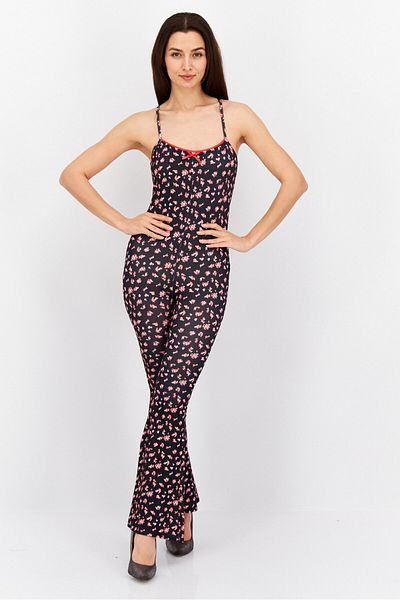 Vintage Supply Women Floral Print Sleeveless Jumpsuit, Navy