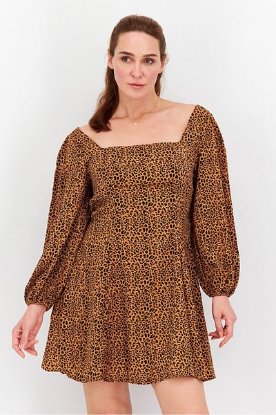 Missguided Women Petite Animal Print Mini Dress, Brown