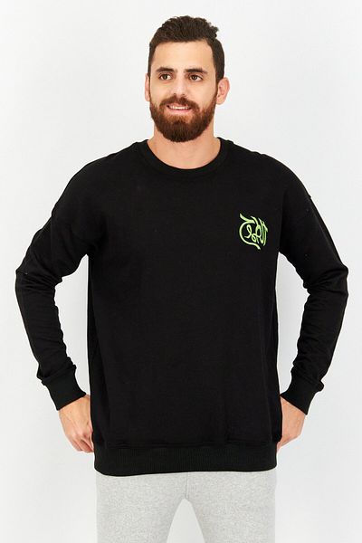 KA-1 Men Sportswear Fit Long Sleeve Graphic Print Sweatshirts, Black Combo