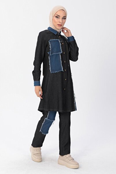 Modamihram Cipzáras részletes Hidzsáb farmer kombináció, fekete 10074