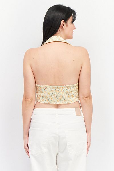 Asos Design Women Halter Neck Sleeveless Floral Print Top, Yellow Combo