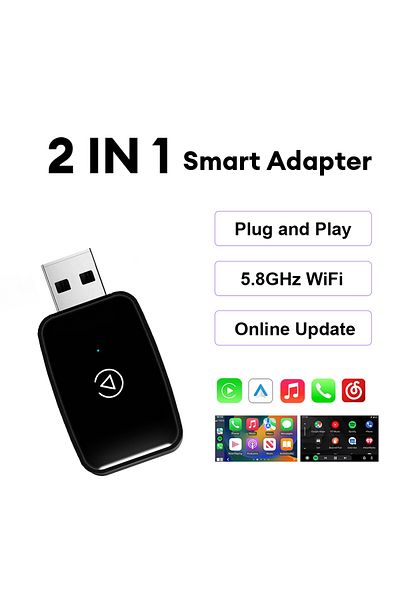 Choice Carplay and Auto Mini 2 in 1 Ai Box Wired to Wireless CarPlay & Android Auto Adapter 5Ghz WiFi Type-