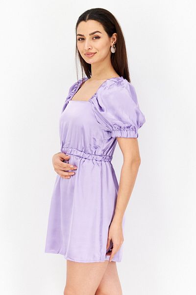 Flounce London Women Petite Satin Plain Mini Dress, Purple