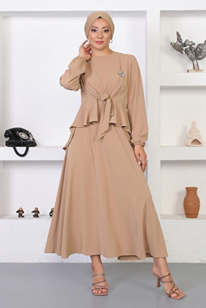 Modamihram Brooch Skirt Suit Mink 12216