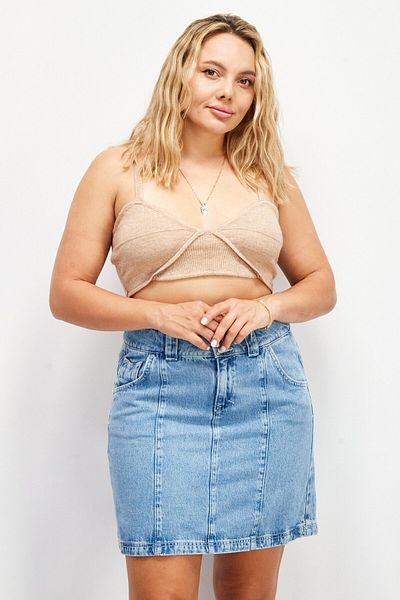 Asos Design Women V-neck Sleeveless Textured Crop Top, Brown