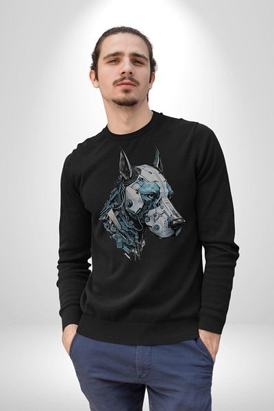 Angemiel Robot Cyborg Dog Doberman Women Men Black Printed Sweatshirt