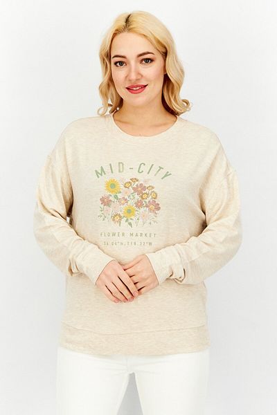 Market And Spruce Women Crew Neck Floral Sweatshirt, Beige