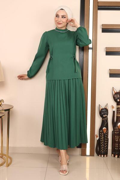 Modamihram Pleated Skirt Suit Emerald 19134