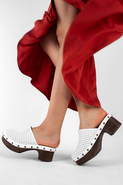 Lal Shoes & Bags Γυναικείες παντόφλες με λευκό τακούνι Sabo - Nurse Clogs