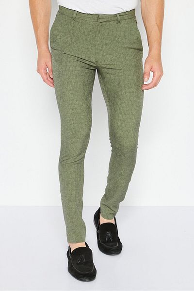 Asos Design Men Super Skinny Heather Dress Pants, Olive