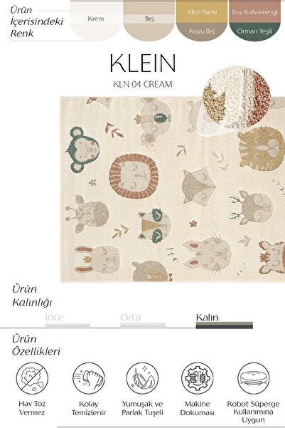 Cool Halı Klein 04 Pastel Renk Yumuşak Çocuk Halısı Kalın Kız Çocuk Odası Halısı Hayvan Figürlü Bebek Halısı