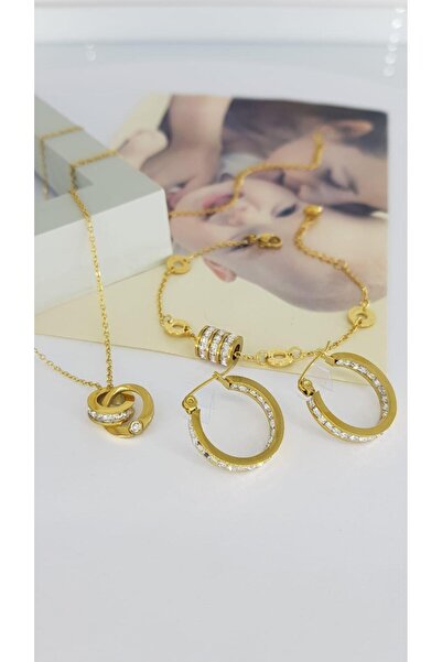 SONES Minimal Taşlı Çelik Takı Seti Sns6 Kararmaz Solmaz