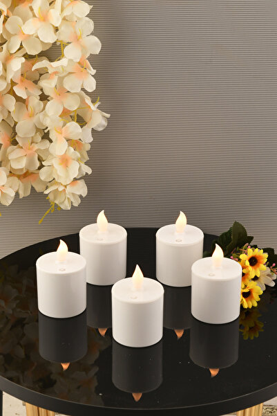 TR Turan Collection 5'li Pilli Led Silindir Mum 6 cm, Baton Mum Beyaz Renk