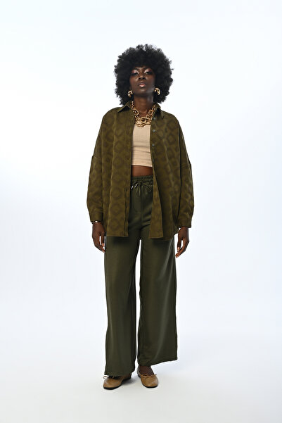 Orfeo Negro KADIN HAKİ RENK SİMLİ DESENLİ OVERSİZE KESİM GÖMLEK