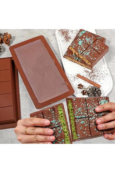 AKCAKESE 2Pcs Dubai Chocolate Making Mold Silicone Cake Mold