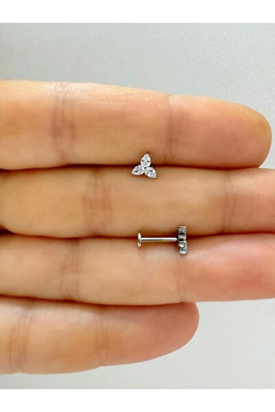 Arescollection 1 adet G23 TİTANİUM ( titanyum) zirkon taşlı tragus kıkırdak  conch flat  helix lobe uyumlu piercing