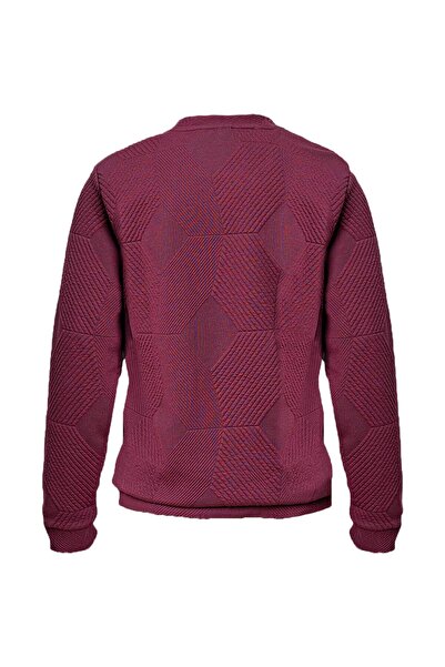 SÜVARİ Cavalry Loose Cut O Neck Quilted Ethnic Patterned Claret Red Sweatshirt