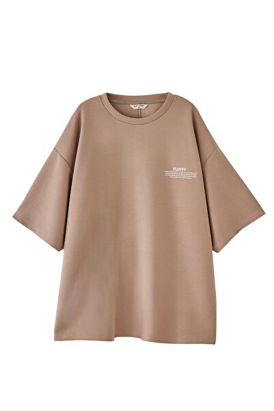 Katia&Bony Ανδρικό μπλουζάκι σε μπεζ χνουδωτό εμπριμέ oversize