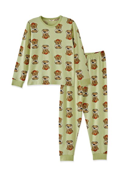 Katia&Bony Girl's Green Color Teddy Pattern Pajamas Set