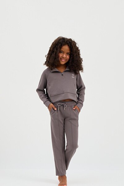 Katia&Bony Girl's Basic Fluffy Crop Top Dark Gray