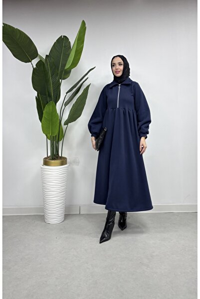 moda zeynaa Önü Fermuar Detaylı 3 İplik Elbise