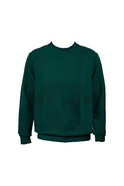 SÜVARİ Πράσινο φούτερ Süvari Loose Cut O Neck με καπιτονέ έθνικ σχέδιο