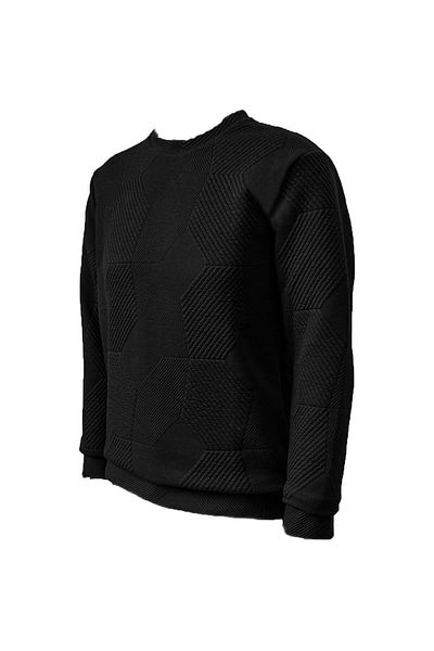 SÜVARİ Μαύρο φούτερ Süvari Loose Cut O Neck με καπιτονέ έθνικ σχέδιο