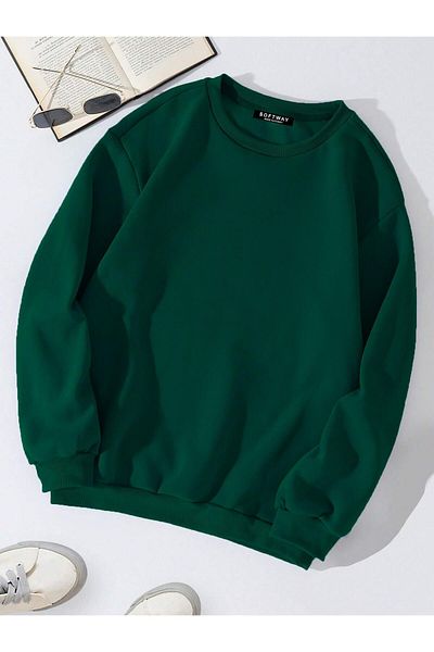 SOFTWAY Σκούρο πράσινο Unisex Oversize Crew Neck με στάμπα πεταλούδας