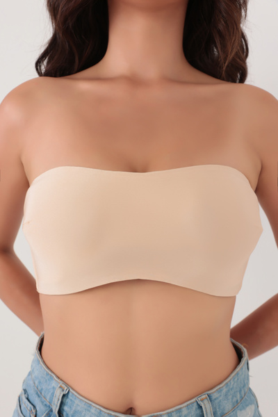 Brandpanty Kadın Ten Rengi Silikon Biyeli Kaydırmaz Sırtı Çift Kalın Bantlı Balenli Straplez 4728029-Natalie