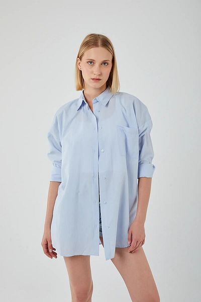 Mixray 4053 Cămașă de bază oversize cu un singur buzunar pentru femei Baby Blue