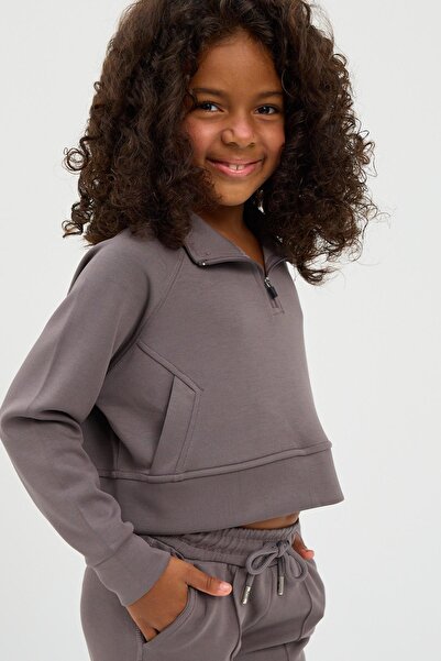 Katia&Bony Girl's Basic Fluffy Crop Top Dark Gray