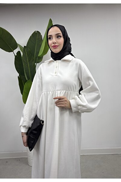 moda zeynaa Önü Düğmeli 3 İplik Elbise