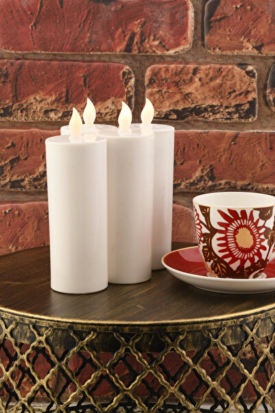 TR Turan Collection 5'li Pilli Led Silindir Mum 15 cm, Baton Mum Beyaz Renk