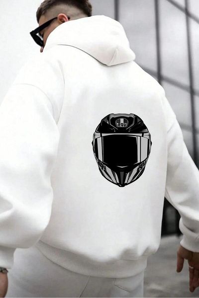 Massgai Φούτερ με κουκούλα Unisex Oversize με μοτίβο κράνους κινητήρα